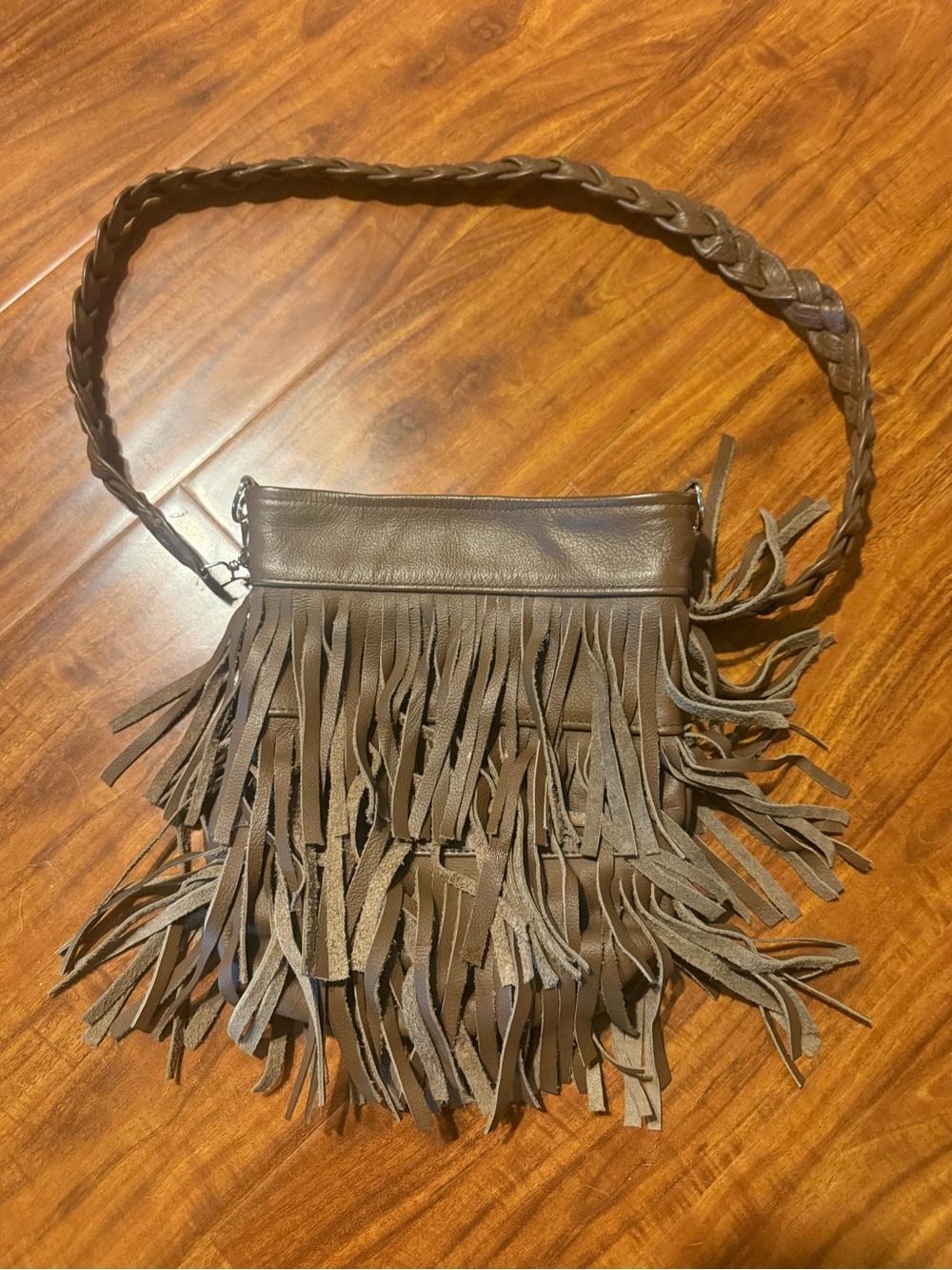 Fringed Leather Crossbody Bag - Brown